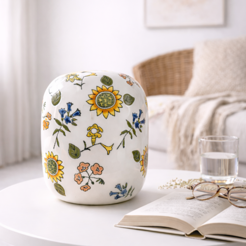 Vaas Villa Pottery Happy Flowers White