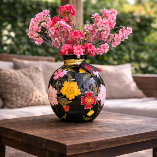 Vaas Diga Colmore Black Goldleaf Multicolor Flowers