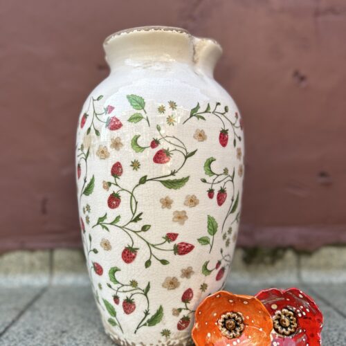 Vaas Beige Rood Aardbei Design Clayre & Eef
