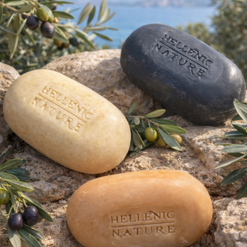 Box met 3 Olijfolie Zepen "Hellenic Nature" Face Hair Body