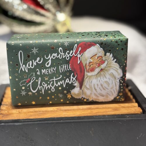 Blok kerstzeep Santa met Zeephouder van Leisteen ingelegd met olijfhout
